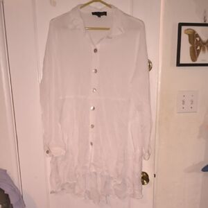 Habitat | White Button Down Shirt with Ruffled Hem